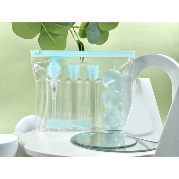 Customized PET Plastic Bottles and Cream Jars Perfect Travel Kit for Skincare Lovers