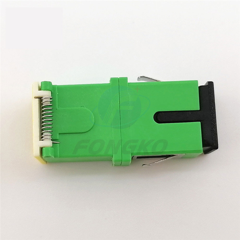 SC SM SX Green Shell Singlemode Adapters with metal shrapnel SC/APC Fiber Optic Auto Shutter Adapter