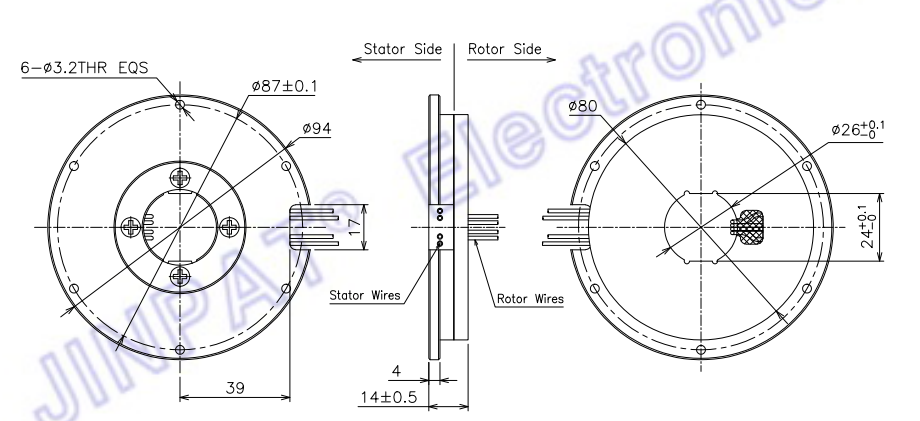 2 Circuits Flat Pancake Slip Ring Large Dielectric Strength