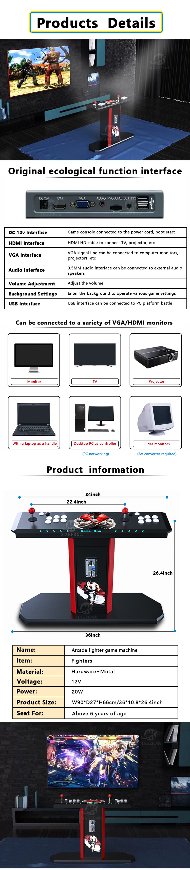 12V Street Fighter Arcade Machine Multi Game Upright Arcade Video Game Cabinet For Mall