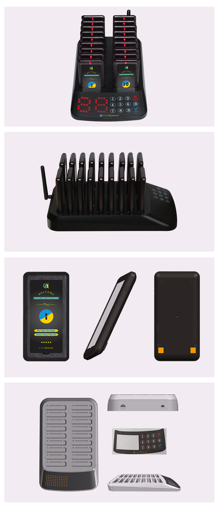 China export new design wireless touch keyboard token display queue call system for restaurant