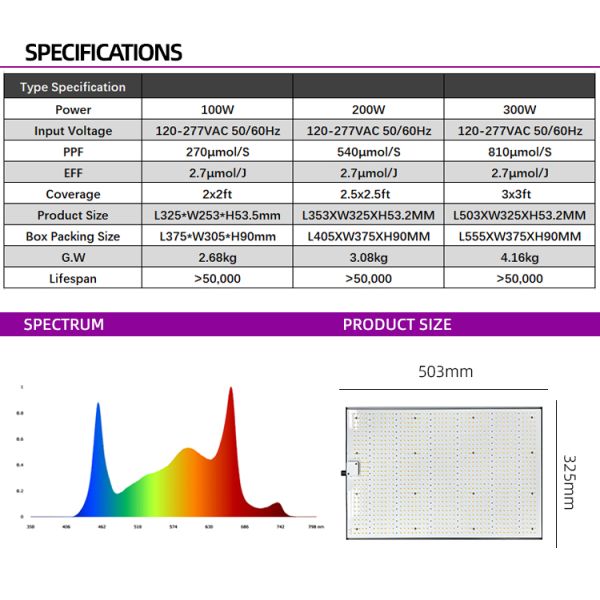 Full Spectrum Quantum Board Grow Light 100W 200W 300W For Grow Tent Seedling