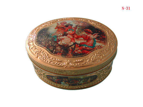 0.22mm Cookie Tin Cans CMYK Round Cookie Tins With Lids