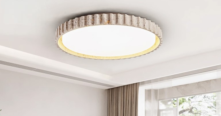 French round bedroom ceiling lamp yellow cave stone wabi-sabi style living room dining room lamp middle-aged designer study