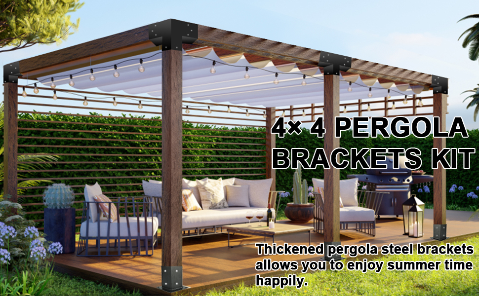 4 inch Black Powder Coating Metal Wood DIY Pergola Hardware Kit for Heavy Duty Gazebo
