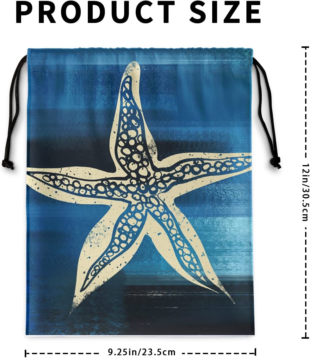 Summer Starfish Drawstring Grip Bags Dark Blue Ocean Animals String Bag Outdoor Sports Storage Bag Lightweight Durable