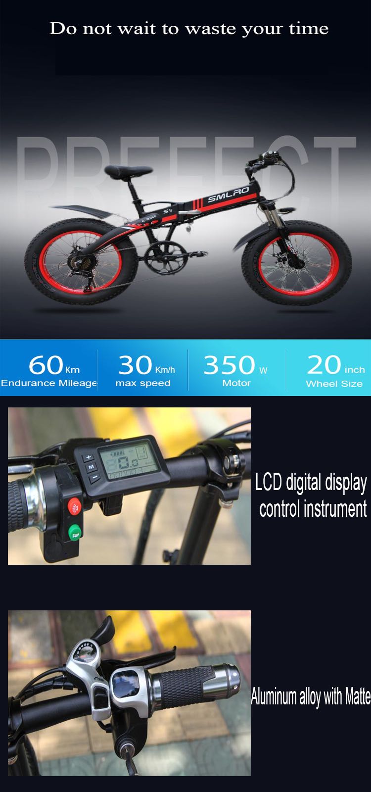 S9F Folding Fat Tire Electric Bike LCD Digital Display USB Charging Port