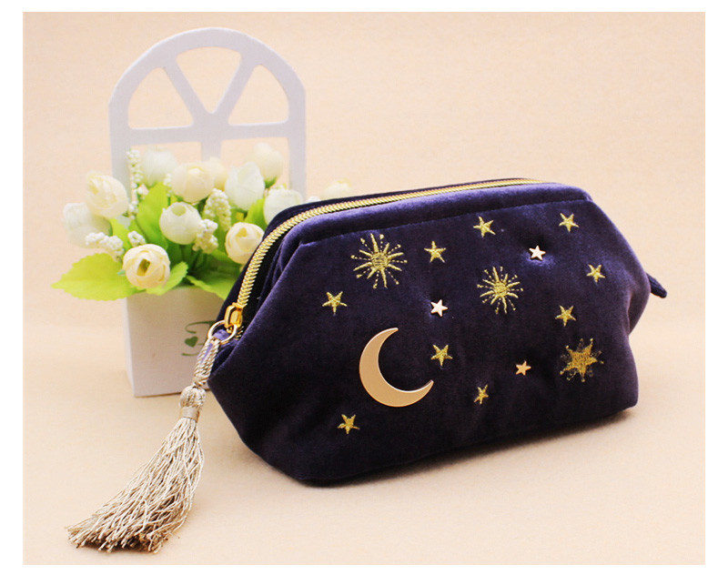 Zipper Embroidery Moon Star Cotton Custom Cosmetic Bag