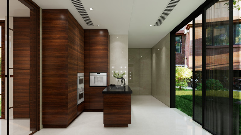 Sleek Durable And Customizable Modern Walnut-Style Stainless Steel Kitchen Cabinet