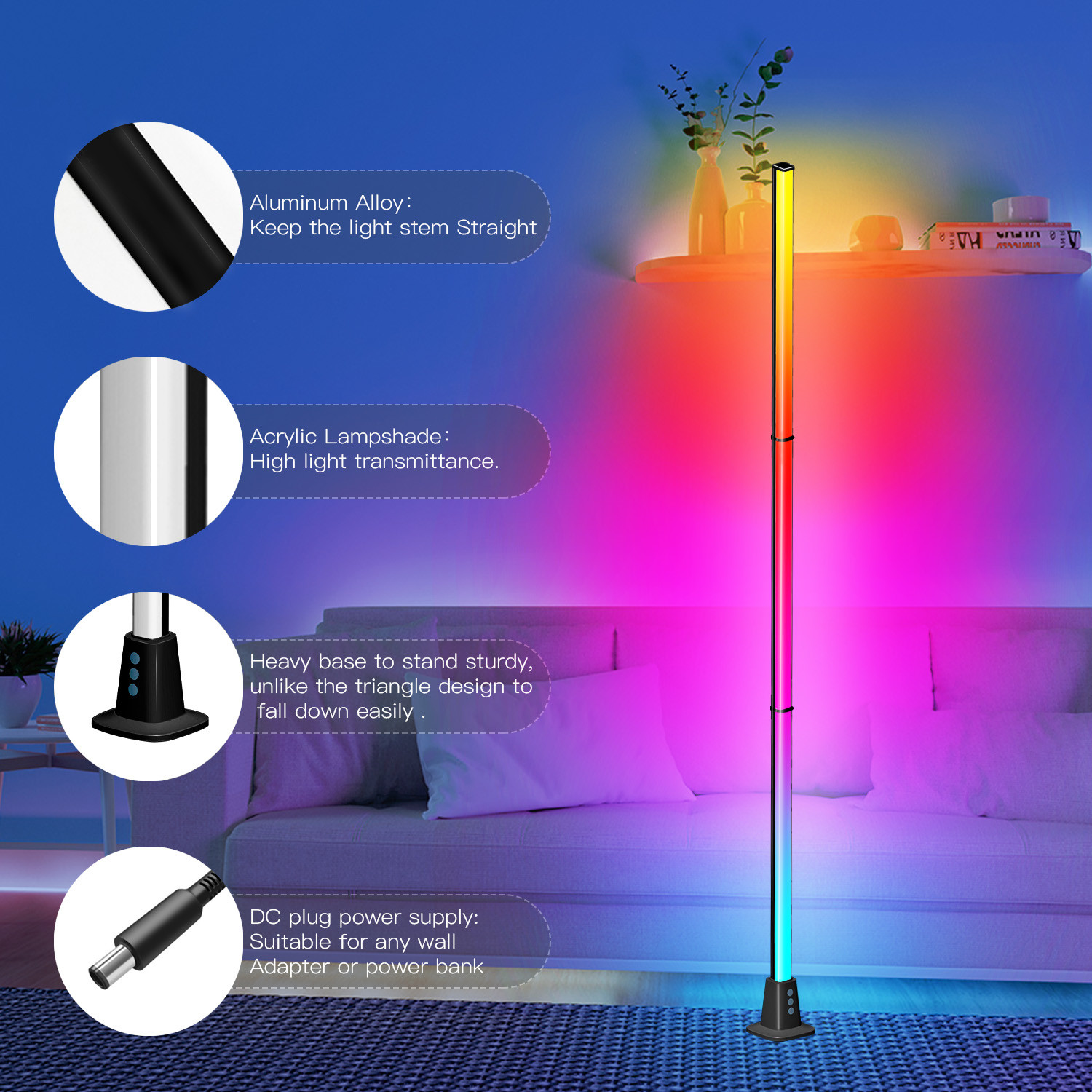 12V 2A Floor Lamp Ambient Light , Standing Corner Light Aluminium ABS Material