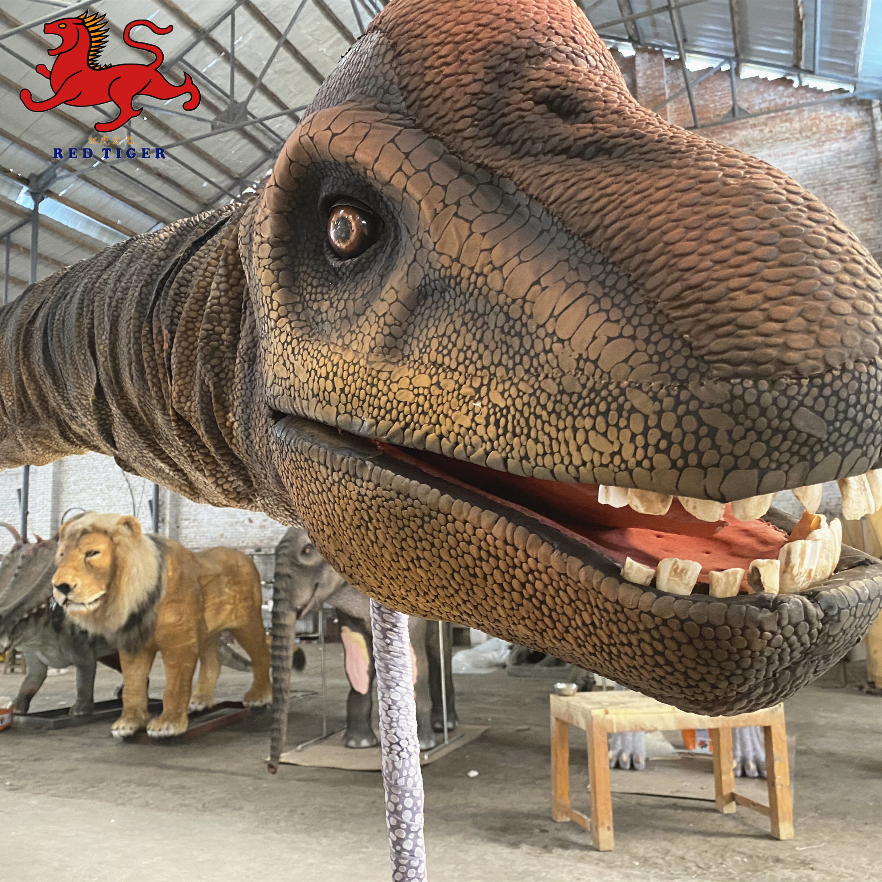 Indoor Realistic Dinosaur Head Wall Mount Decorative Size Customized