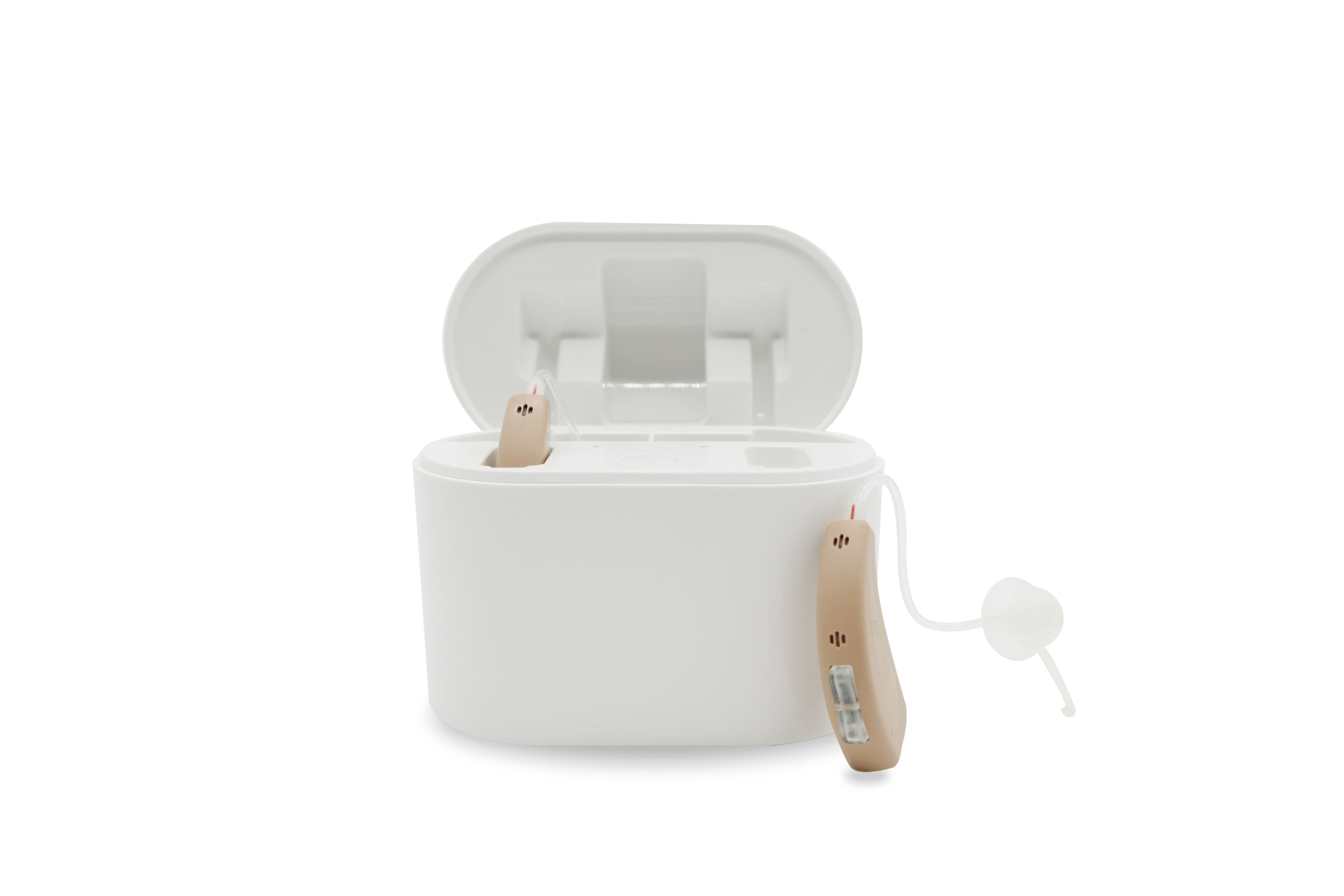 Grey Rechargeable Bluetooth Hearing Aids For Profound Sensorineural Hearing Loss