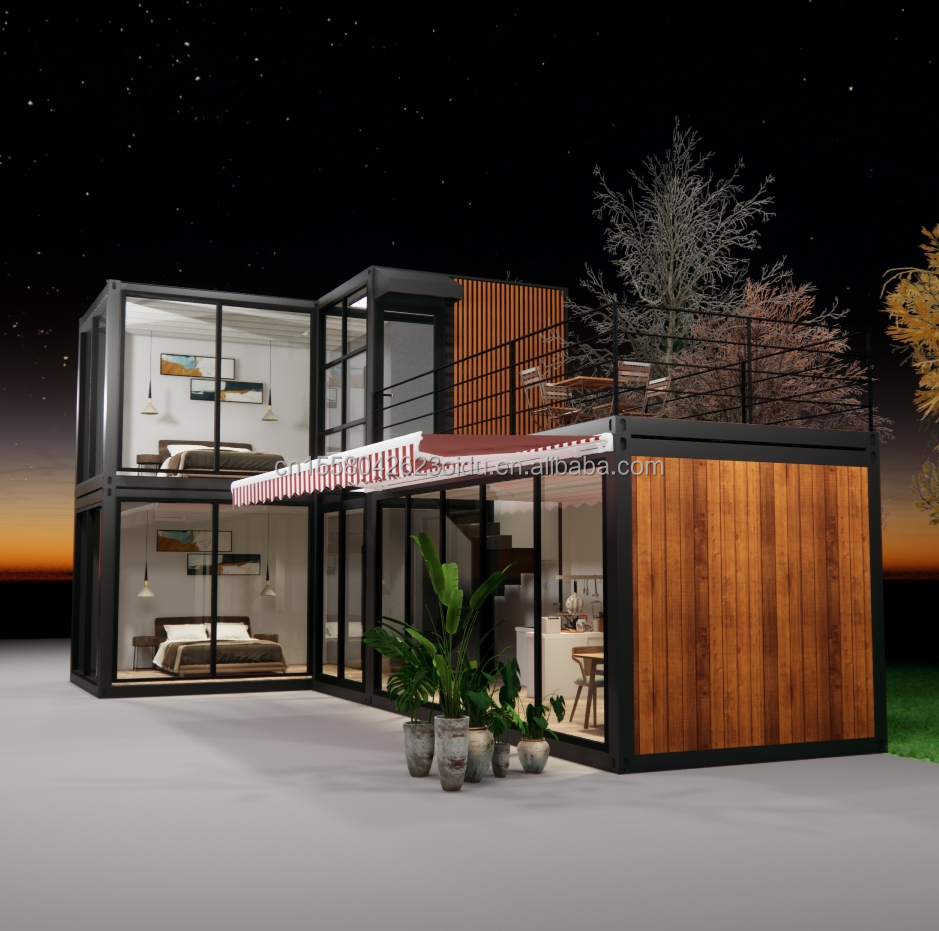 Galvanized Steel Square Tubes Main Structure Container Houses for Luxury Prefabricated Two-Bedroom Flat Pack Shipping
