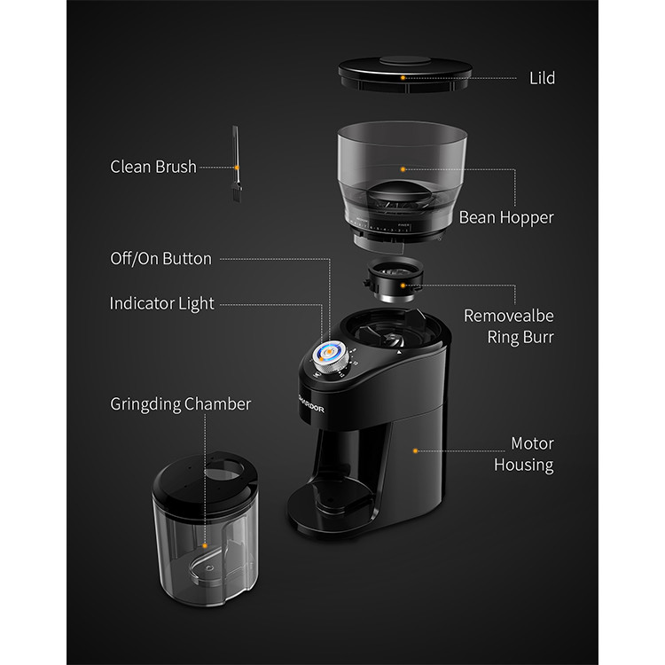 Blue LED Light Burr Conical Grinder 2 To 12 Cups Safety Lock Office Espresso Machine