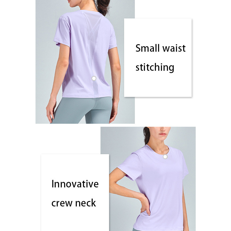 Nude Feeling Women'S Short Sleeve Yoga Tops Mesh Stitching Womens Running T Shirt