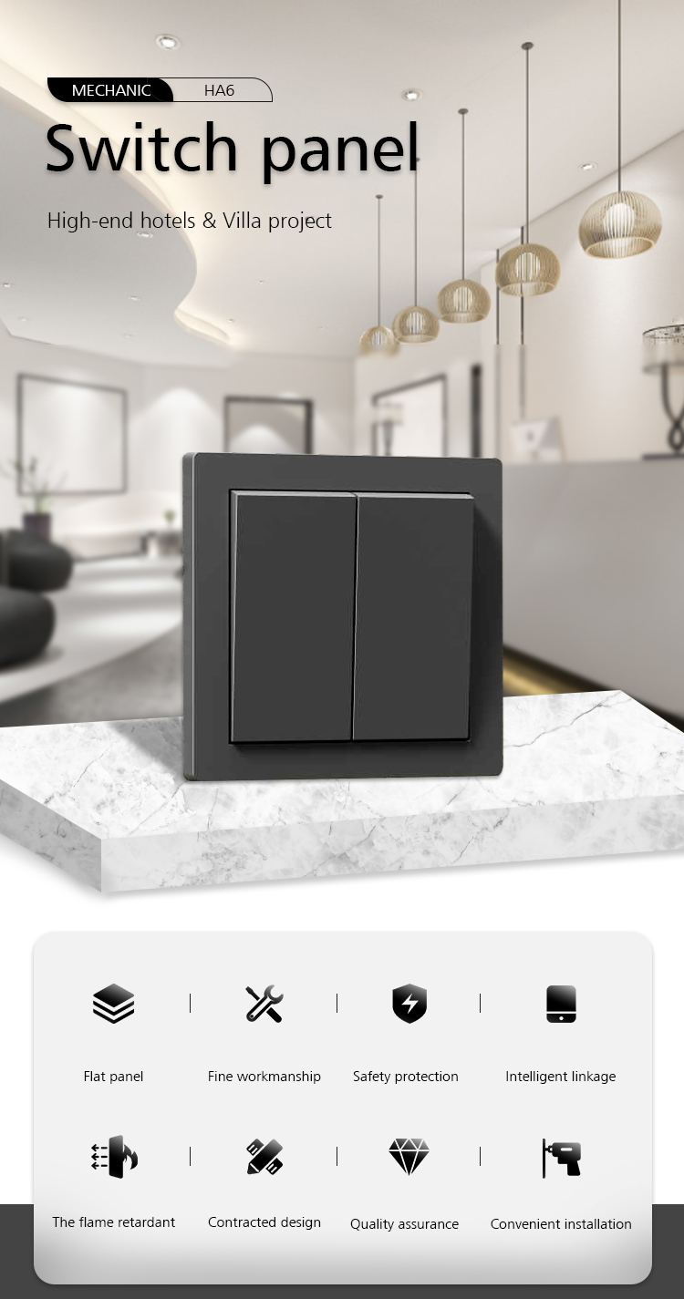 High voltage 250V 10A Plastic Wall Switch Grey / Champagne