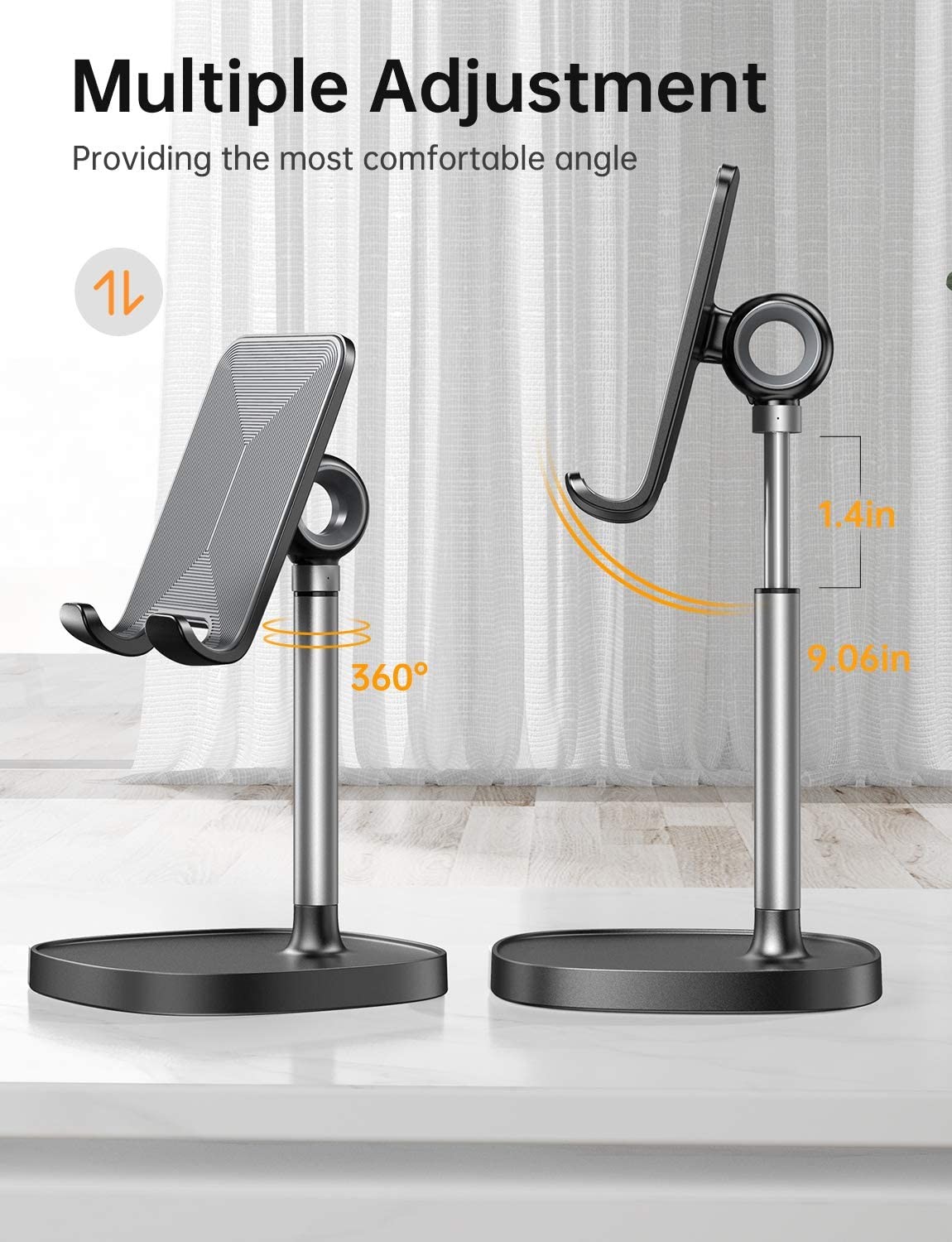 Angle Height Adjustable Smart Phone Holder Aluminum Alloy For Desk