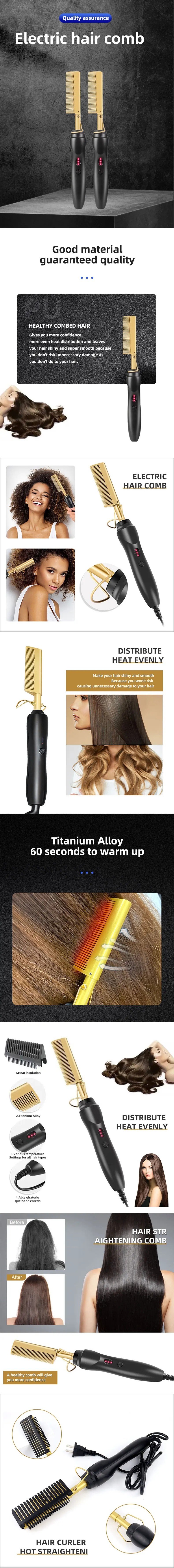 Experience Luxury Styling with Flat Iron Heated Hotcombs hot comb - Gold black