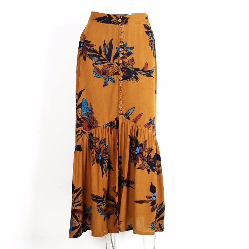 2018 New design high waisted print long skirts