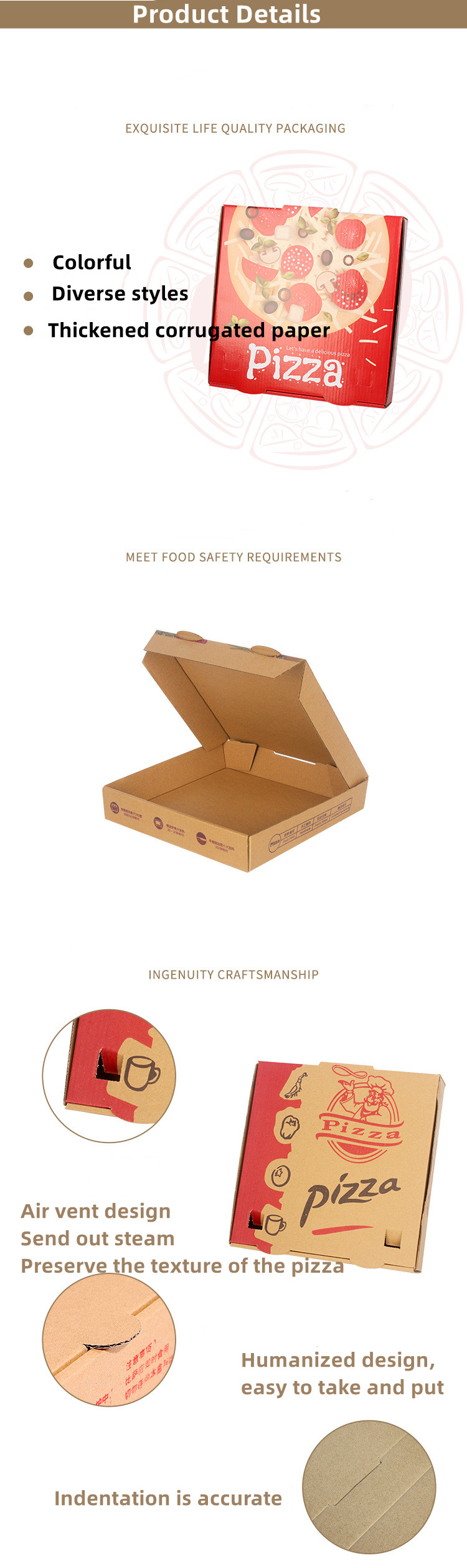 Biodegradable Kraft Paper Takeout Bulk Pizza Boxes 6 7 8 9 10 Inch Recycled Parcel
