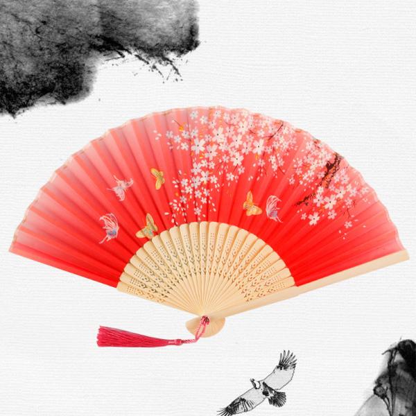 Wholesale Chinese Custom Bamboo Printed Fabric Bamboo Fan Folding Paper Fan Hand
