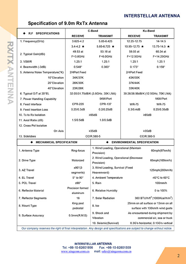 9.0m C Band Earth Station Antenna/ uplink station antenna/satellite communication solution