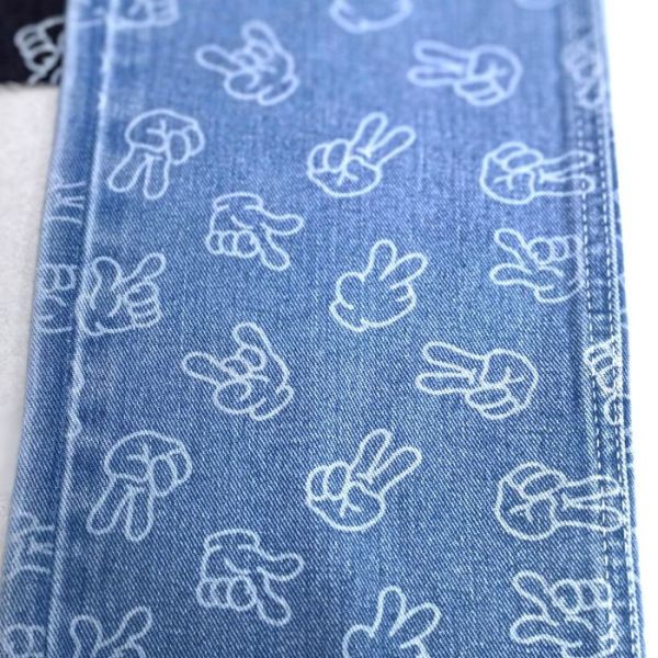 Finger Design Printed Fabric Non Elastic Denim 9.6oz 170-180CM DARK BLUE for jeans