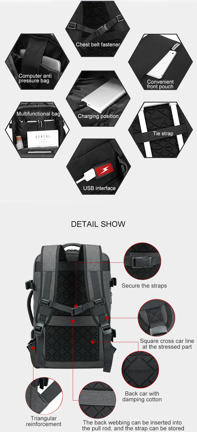 35L Carry On Expandable Travel Men Business Backpack Anti Theft