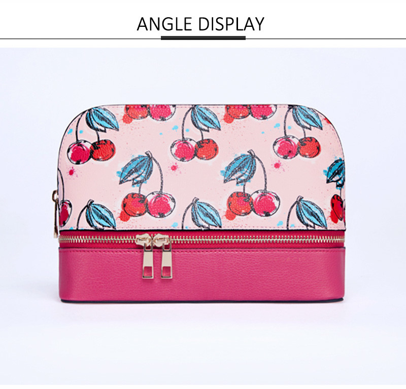 Women Waterproof PU Leather Portable Travel Printed Makeup Bag With Mirror