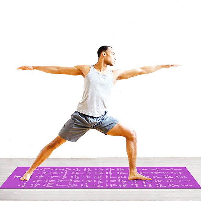 24" X 68" Instructional Non Slip Eco Friendly 70 Printed Poses Yoga Mat for Men and Women