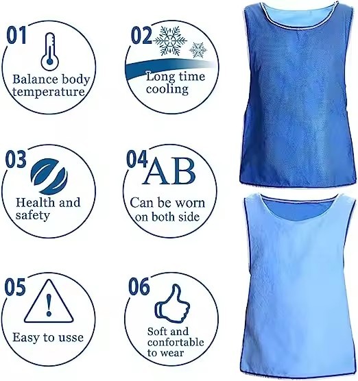 Evaporative Ice Cooling Vest Blue PVA Water Activated Vests With Reflective Tape Air Conditioner Jacket For Outdoor