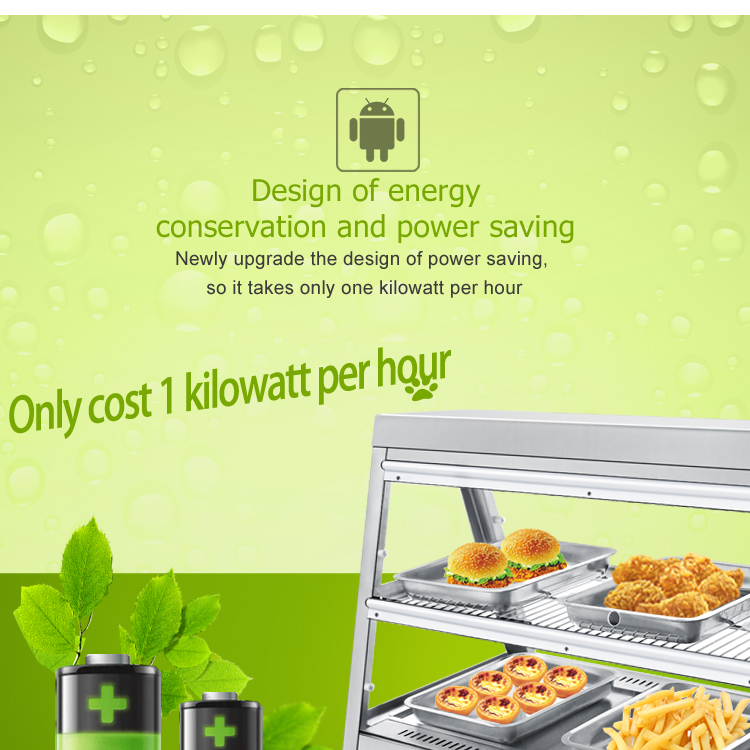 2-Tray Electric Hot Glass Food Warmer Display Showcase Temperature Range 30-85 Degrees