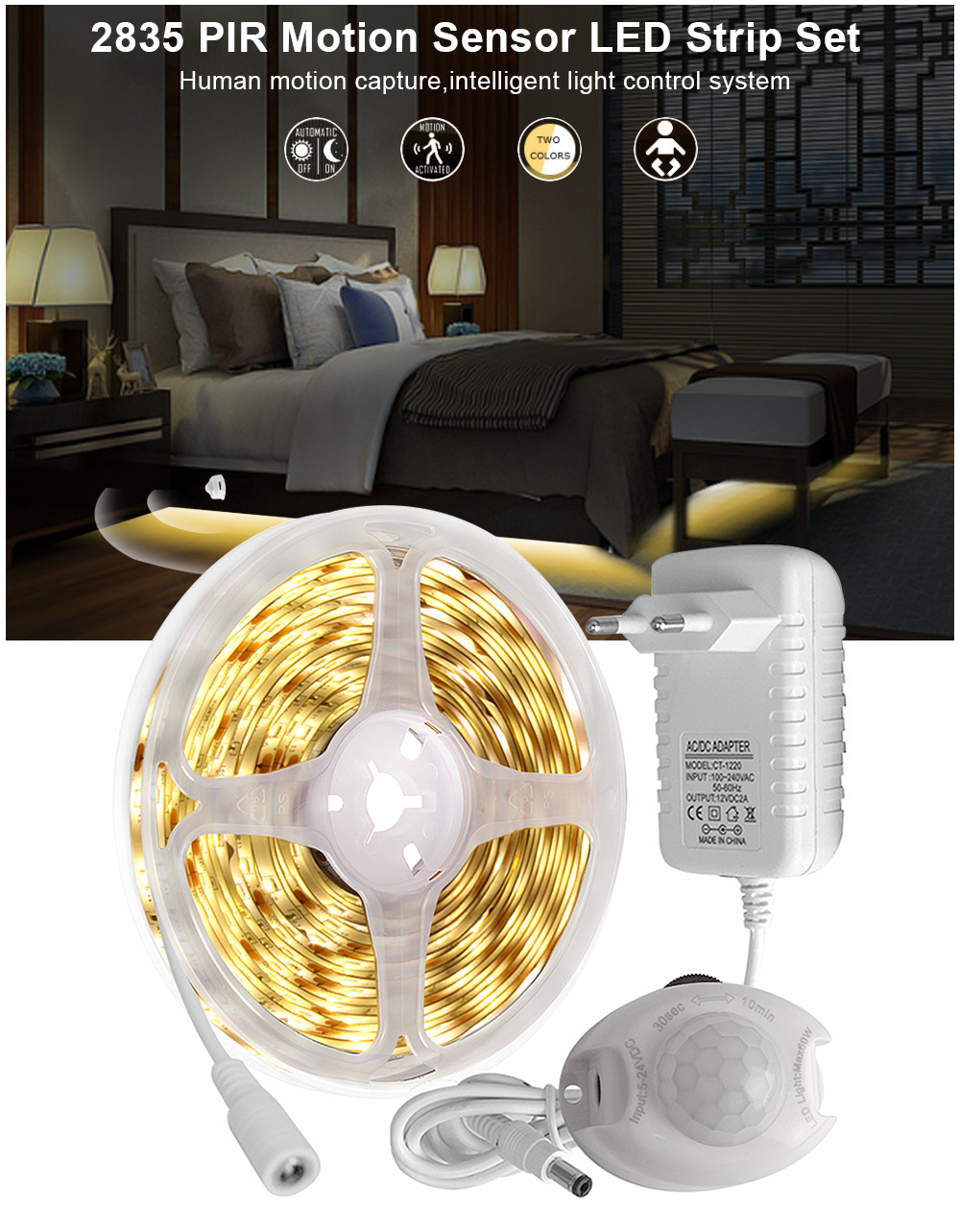 1M 2M 3M PIR Sensor Led Strip Light IP65 Waterproof For Indoor Home
