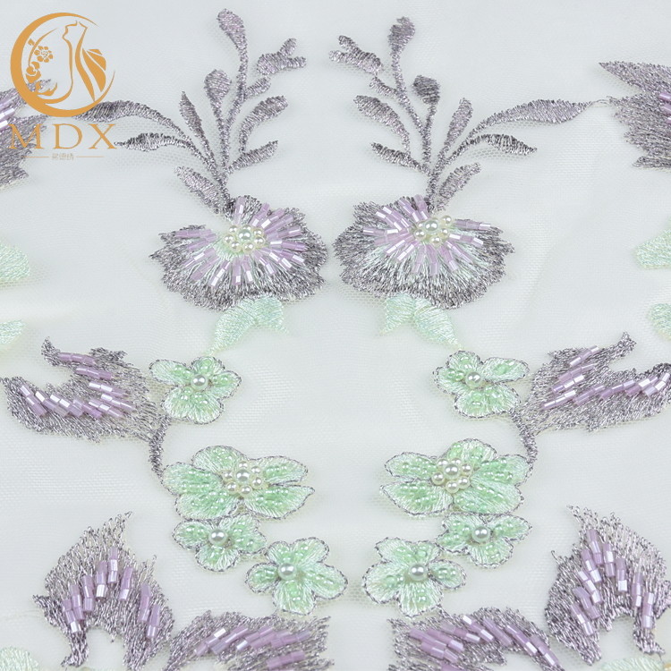 Beautiful Green 3D Embroidery Lace Fabric 20% Polyester For Evening Dresses