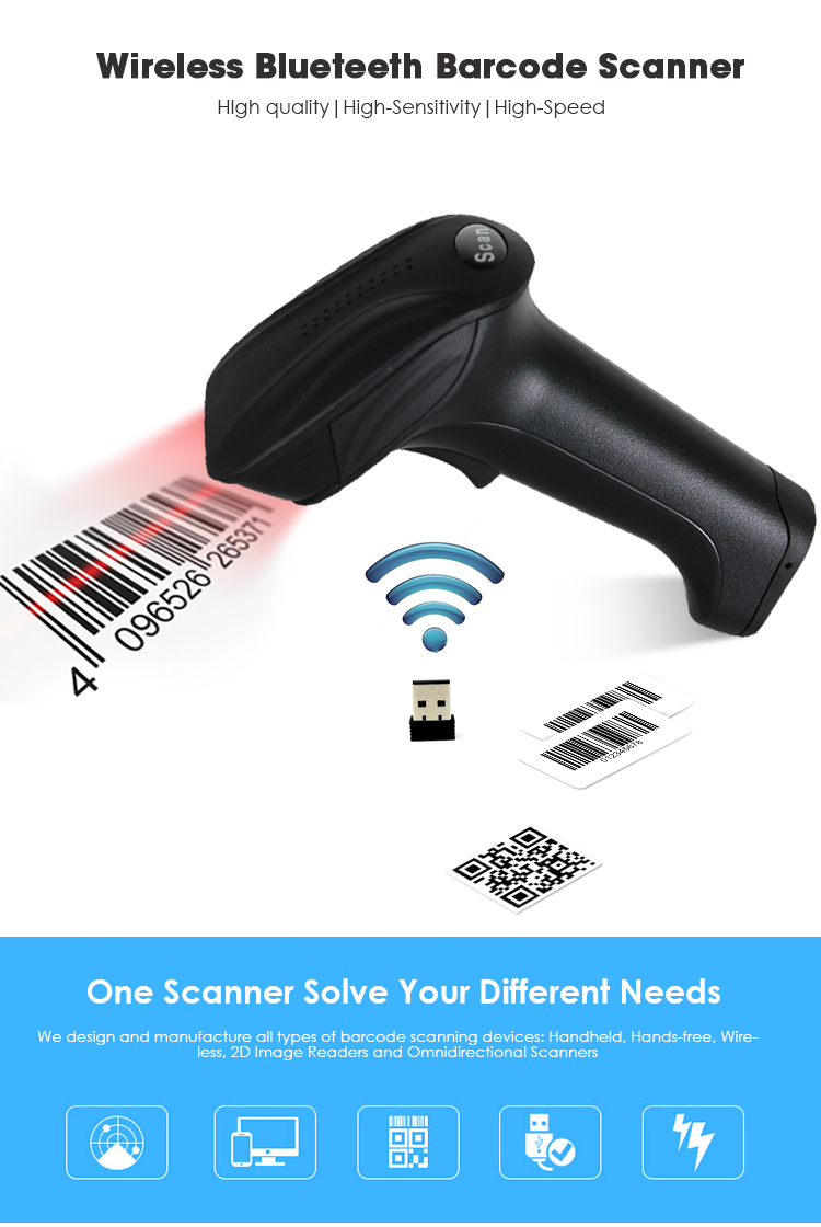 Handheld Wireless USB 16 Bit POS Barcode Scanner 260times/s