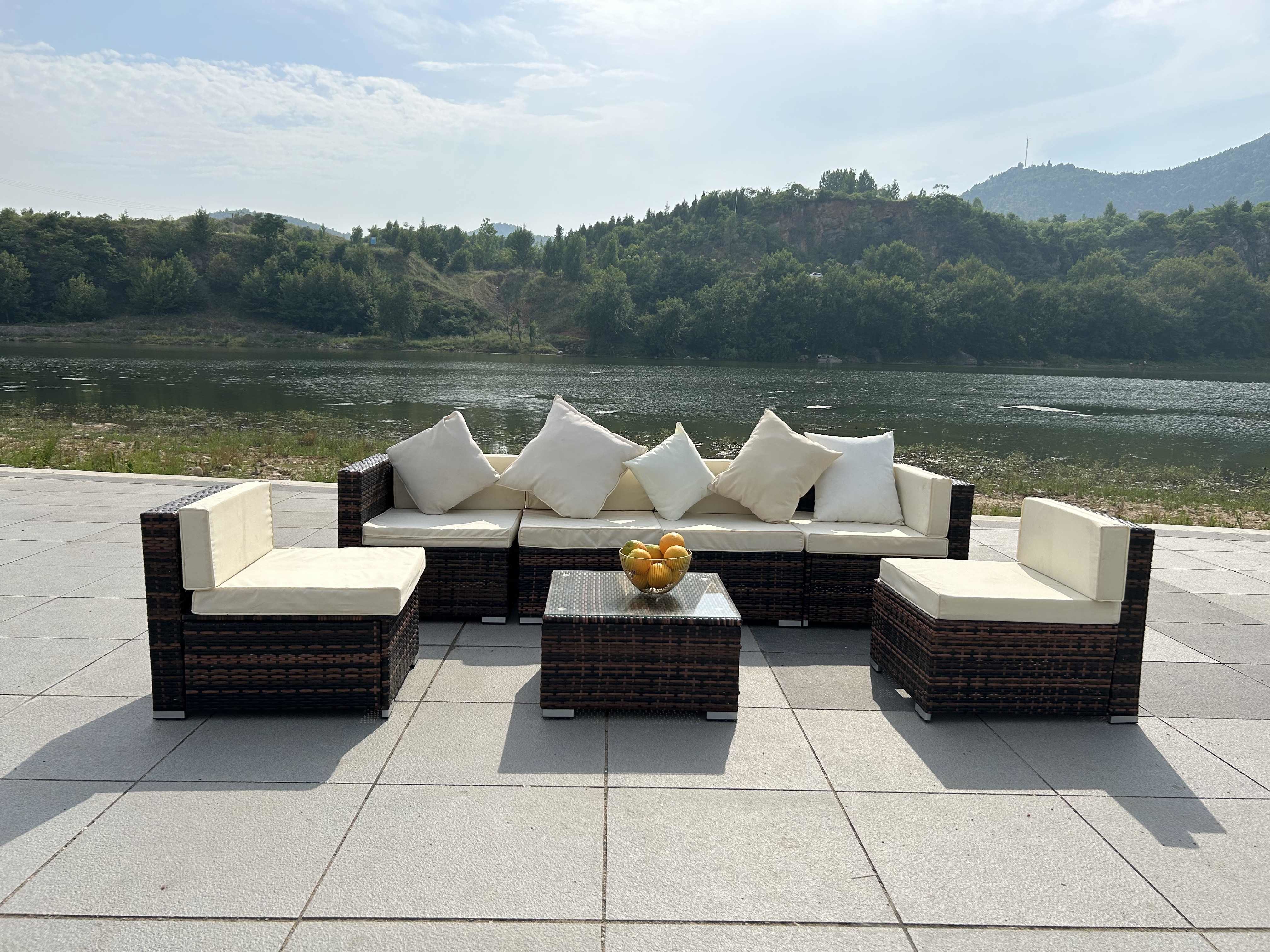Outdoor Indoor PE Rattan Sofa With Side Sofa , Middle Sofa , Ottoman , Coffee Table Rattan chair furniture set