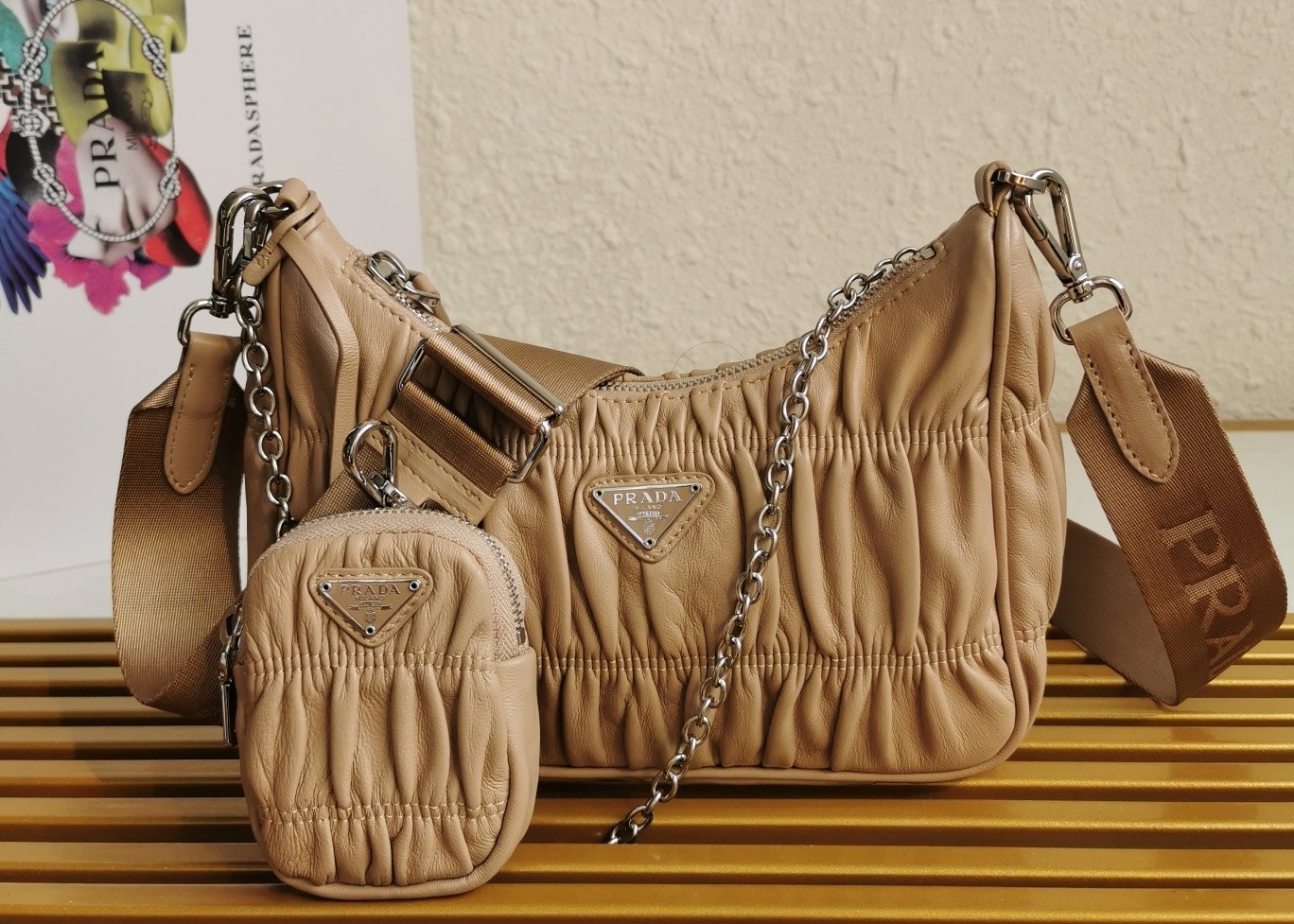 Apricot Wrinkle Sheepskin Underarm Shoulder Bag Dumpling Shape