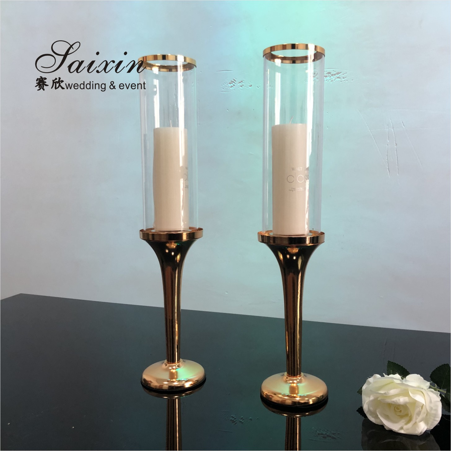ZT-007T Set long stemmed glass vase floating candle glass holder for Wedding Decoration