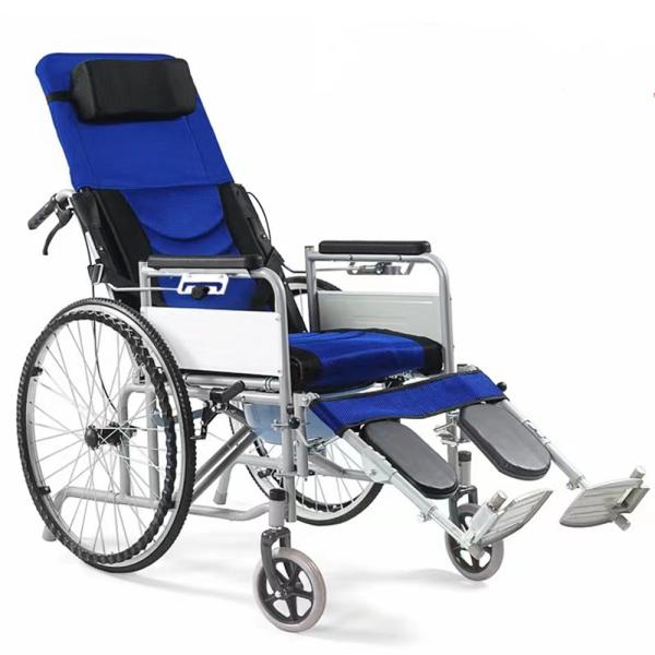 Hospital Lightweight Collapsible Wheelchair Blue Orange Light Foldable