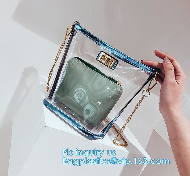 Transparent conference eco shopping bag, shopping pvc bag with custom print, shopping square bottom portable clear PVC p