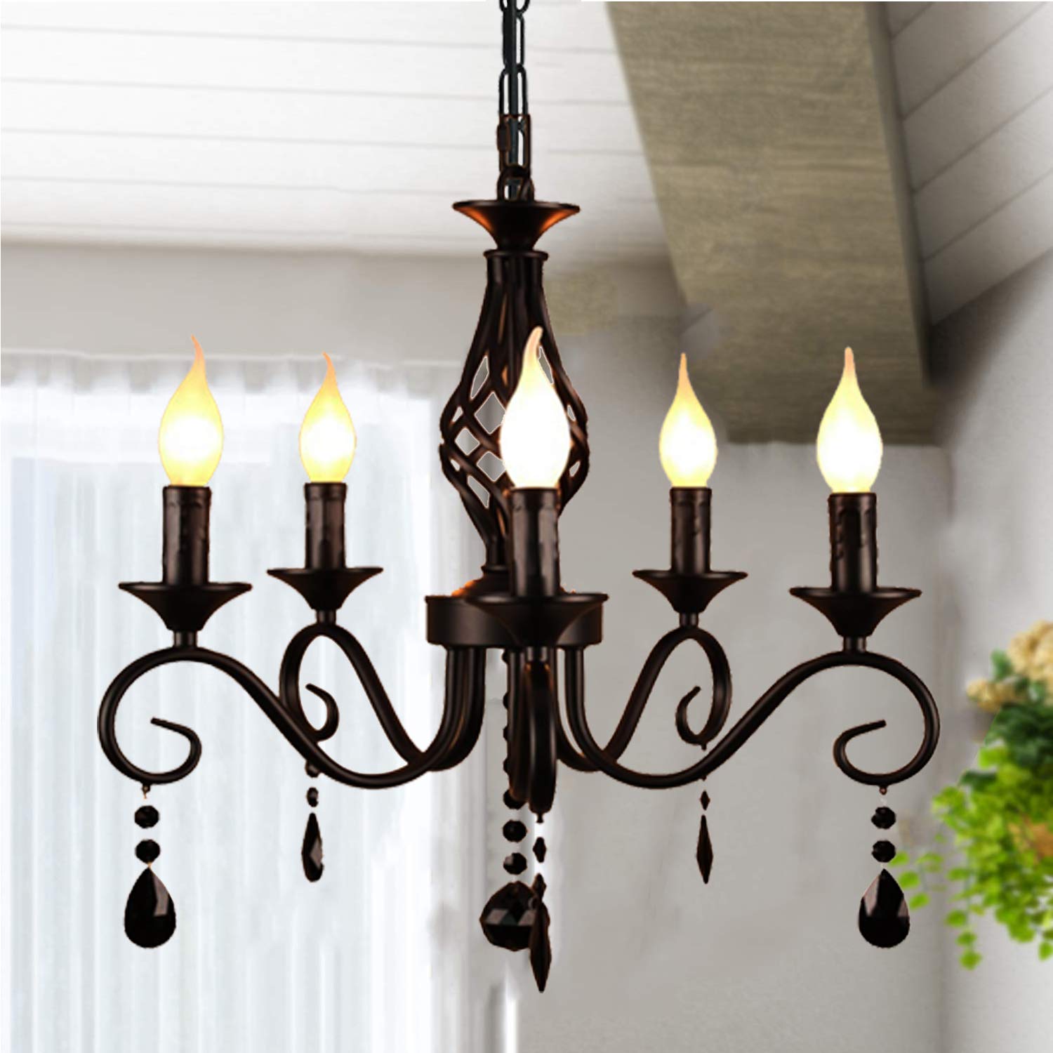 LED Metal Chandeliers 5 Lights Black Crystal Candle Chandelier Industrial Chandelier(WH-CI-134)