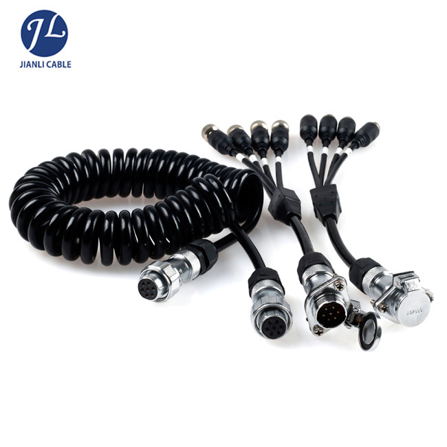 Screw Type Connection Rear View Camera Cable Heavy Duty Trailer Cable Coil With Inputs