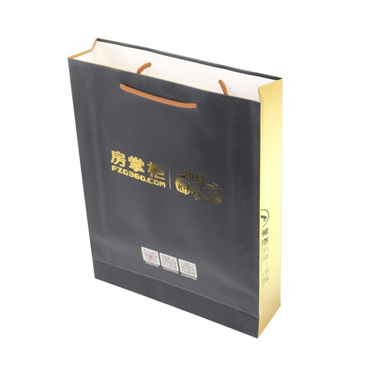 Small Business Logo Printed White Paper Bags with Custom Logo and Black Handle