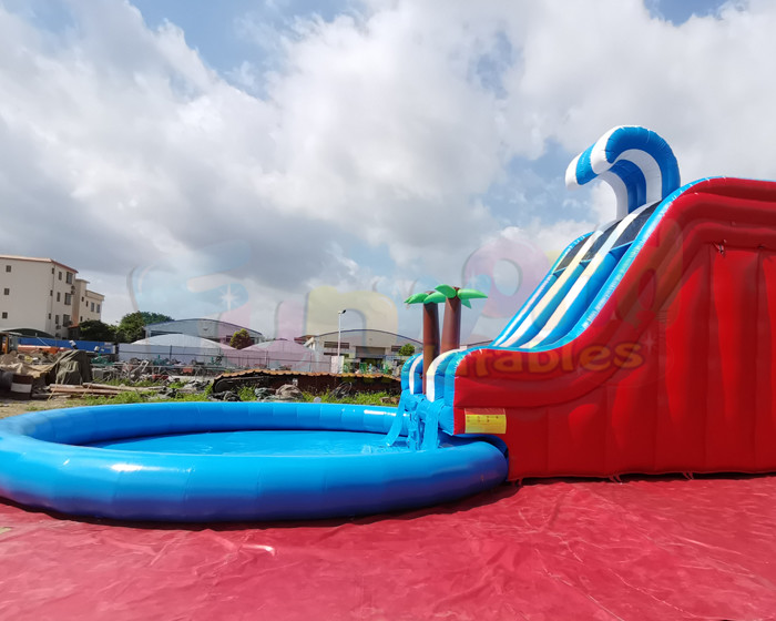 Multi Color Outdoor Inflatable Water Slides Bounce House With Pool