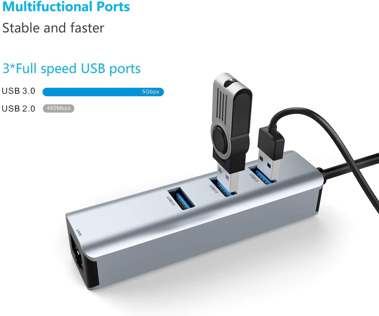 3.0 USB Ethernet Adapter 3Port USB RJ45 10 Gigabit Ethernet Adapter ROHS