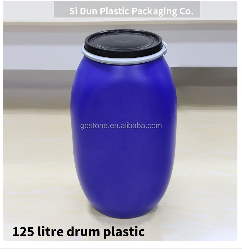 125L Chemical Plastic HDPE Open Top Drum With Iron Hoop Ring 80 Degree
