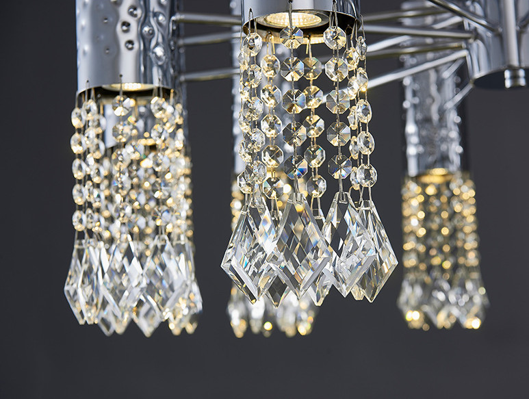 Stainless Steel Chrome Modern Crystal Ceiling Lights Adjustable 110V - 240V