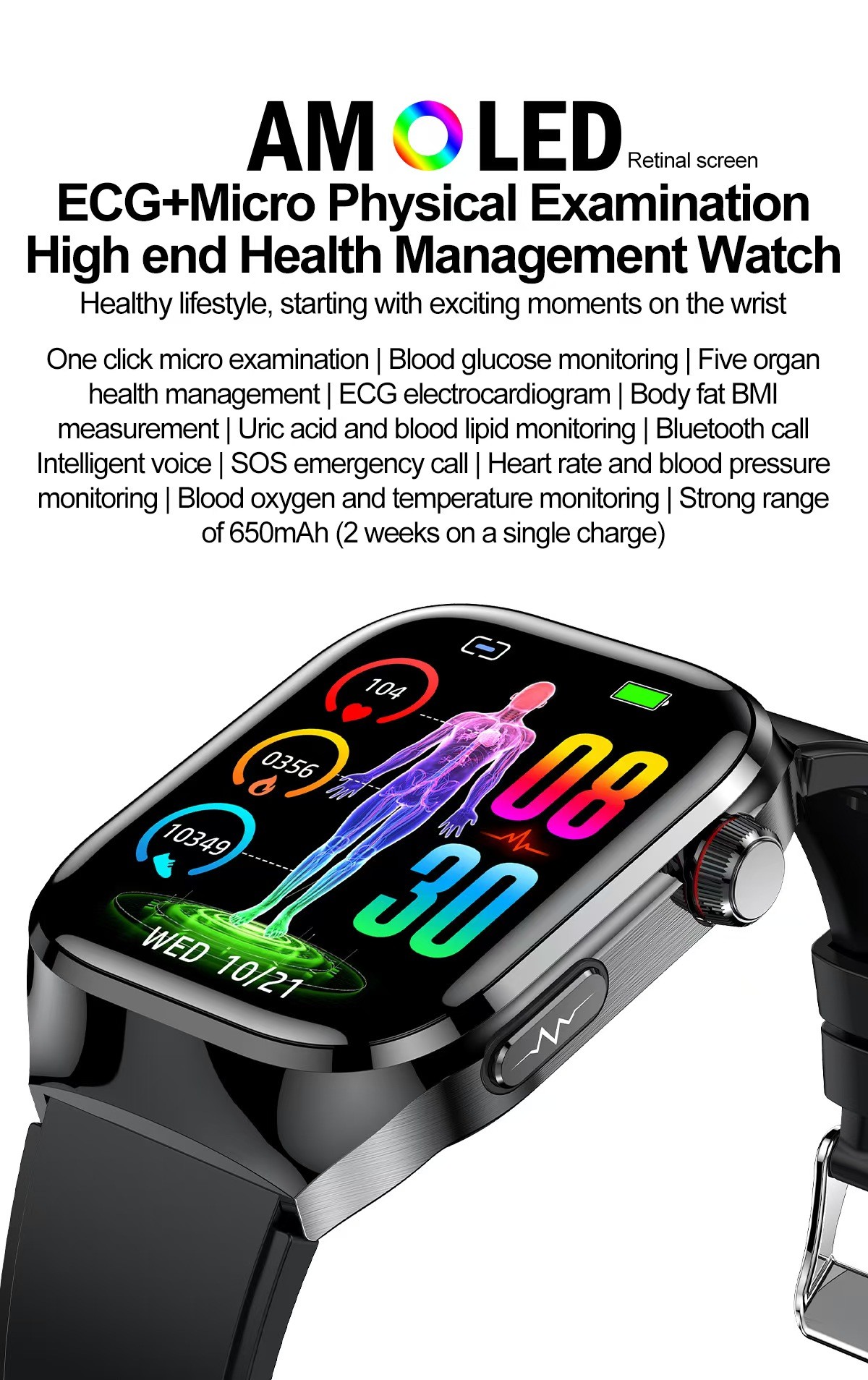 TK16 Health Care Smart Watch With 2.04inch Screen BT Call Blood Oxygen Temperature