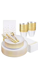 White and Gold Plastic Plates