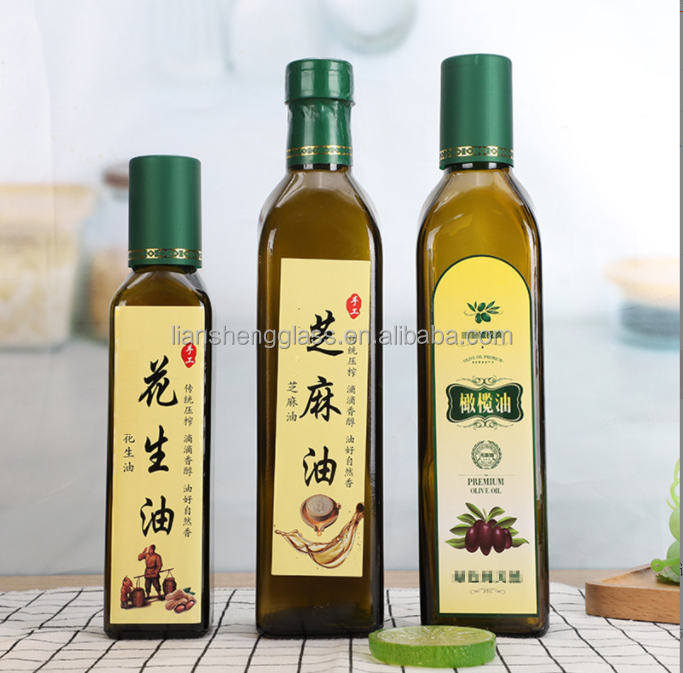 Green Glass Round Olive Oil Bottle With Lid Olive Oil Bottle with Logo Customization